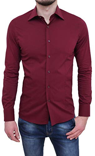 Evoga Camicia Uomo Sartoriale Rosso Bordeaux Formale Elegante Cotone