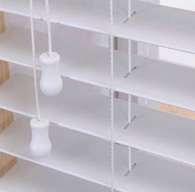Funky Gadgets Smooth Faux Wood Wooden Venetian Blinds with Strings and THE OTHER with TAPE 50mm Slats TRIMMABLE (White, 60cm width x 150cm drop)