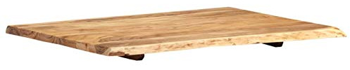 Piano del Tavolo in Legno Massello di Acacia, Ripiano da Cucina con Bordo Vivo e Finitura Lucidata, 80 x (50-60) x 2,5 cm, Acacia Naturale, per Tavoli da Cucina, Scrivanie e Tavolini