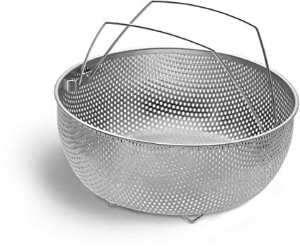 SPRINGLANE Edelstahl Dampfgareinsatz für Schnellkochtöpfe und 5-Liter Kochtöpfe, aufstellbarer Henkel und ausklappbare Standfüße, spülmaschinenfest