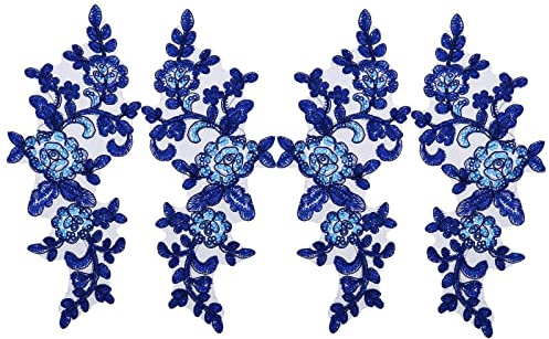 OTOTEC 2 Paar Stickerei Pailletten Spitze Applikationen Spiegel Paar Aufnäher Blume Stoffkragen Patch für Motiv Hochzeitskleid Kleid Brautkleid DIY Handwerk Königsblau