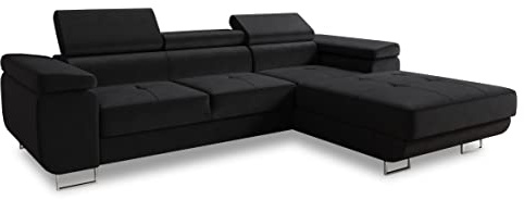 Sofnet Ecksofa Divo mit Schlaffunktion, Bettkasten und Kopfteilverstellung, Polsterecke, Wohnlandschaft, Sofagarnitur, Couch, Sofa, Federkern (Schwarz (Kronos 07), Ecksofa Rechts)