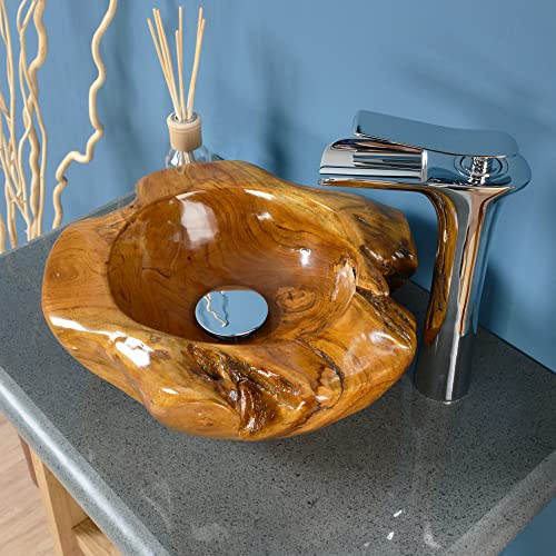 Teakholz-Waschbecken 30 cm lasiert Unikatauswahl nach dem Kauf Bad WC Garten Holzwaschbecken Aufsatzwaschbecken natur Handwaschbecken Wohnfreuden