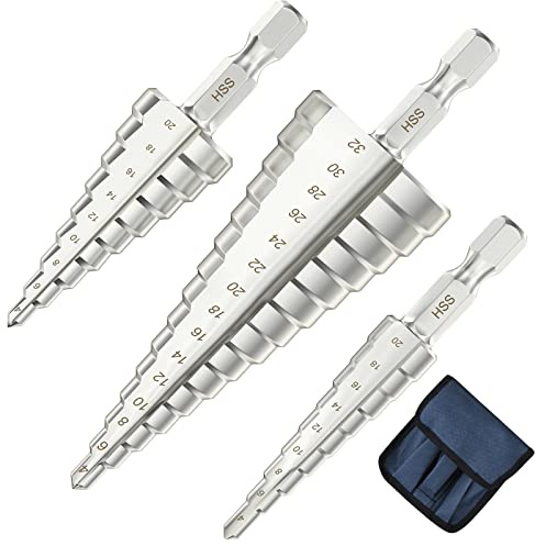 flintronic Punte Coniche, Fresa Conica Trapano a Gradini, HSS Titanium, Misure 4-12/4-20/4-32, Buco Cutter a Scalini per Eseguire Foro In Metallo Acciaio Ottone Legno Plastica Ferro
