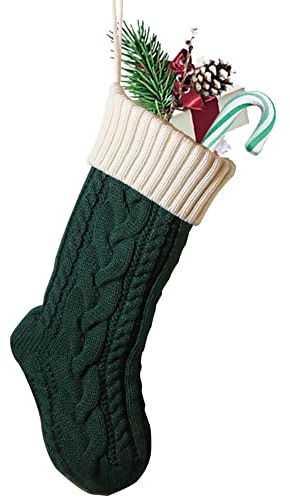 Nanou Groß Nikolausstrumpf Weihnachtsstrümpfe, Nikolausstiefel, Weihnachten Hängende Taschen, Weihnachten Geschenktasche für Weihnachten Deko (Länge 46cm, 1 Stück, Grün(Körper)+Elfenbein(Mund))