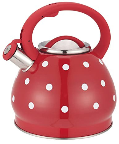 Dots Stovetop Whistling Hervidor, Interruptor de botón Hervidor de té, 3.5L Gran Capacidad Hervidor de agua, Tetera silbante para estufa de gas Cocina de inducción, Camping Vitrocerámica Hervidor Estu
