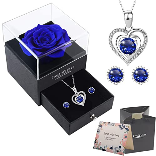 OIOYLEY Rosa Eterna Confezione Regalo con Orecchini Collana in Argento 925, Idee Regalo Donna, Regali Romantici per Lei, Vera Rosa per San Valentino,Anniversario,Compleanno,Festa della Mamma,Natale