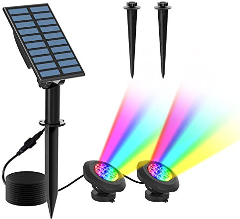 T-SUN Solar Teichbeleuchtung RGB Solar Unterwasserstrahler LED Teich Licht mit IP68 wasserdicht, RGB-Farbwechsel Landschaftsscheinwerfer Gartenbeleuchtung für Garten, Patio, Baum (2 Set)