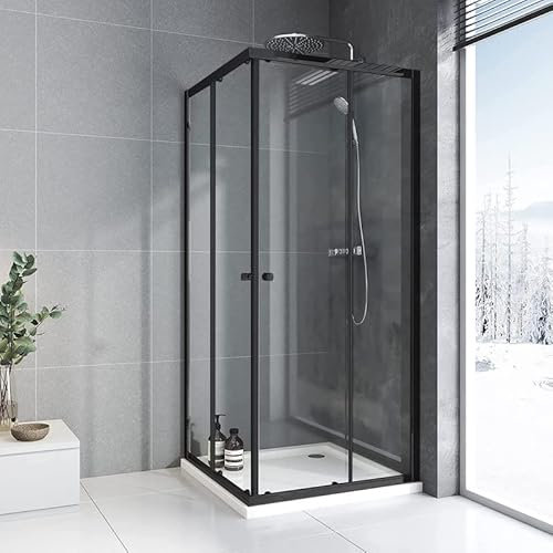 BD-Baode Duschkabine 80x80cm, Schwarz Doppel Schiebetür Duschabtrennung Eckdusche mit 6mm ESG Sicherheitsglas Duschabtrennung Höhe 185cm