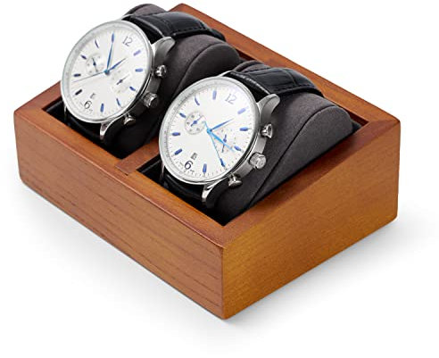 Oirlv Solid Wood Watch Stand Watch Holder with Cushion for Birthday Anniversary Christmas(Grey Double Watch Stand)