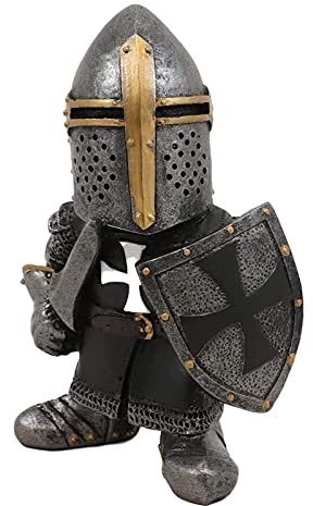 Gartenzwerg,Gothic Ritter Wächter Zwerg,Mittelalter Kreuzritter Miniatur Europäische Ritter Gartenstatue Skulptur,Wasserdicht Harz Ornament,Gartenfiguren Dekoration,für Haus Hof Rasen Garten (Stil 1)