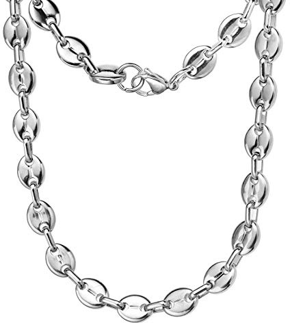 HIJONES Edelstahl Kaffeebohnen Kette Halskette Herren Damen Chunky Hip Hop Silber Halskette 7mm breit 40cm