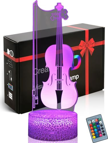 DAHEYMA Lampada notturna a LED con effetto 3D per violino, violoncello, 16 colori che cambiano con telecomando, regalo per vacanze, decorazione camera da letto