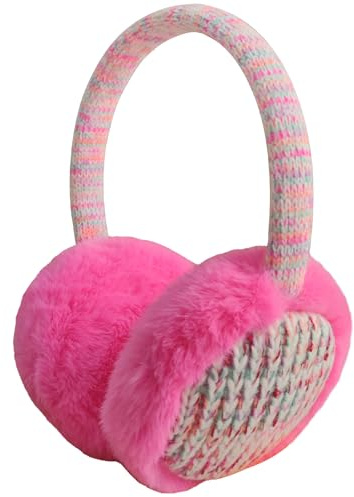 IHCEMIH Ear Muffs Girls Women Earmuffs Fluffy Plush Adjustable Knitted Earmuff Winter Accessories Soft Ears Warmers Running Skiing Ear Covers Protectors from Wind Cold Outdoor Gift for Children Pink