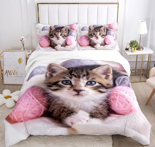 KAIDAARTLH Katze Bettwäsche Set 135x200cm, Katzenmotiv Mikrofaser Bettbezug, 3D-Druck Bettwäsche-Sets 3teilig mit Reißverschluss, für Mädchen Jungen (A, 135x200cm)