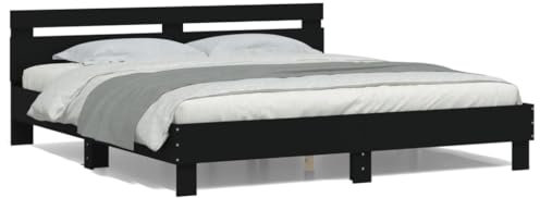 ZEYUAN Bettgestell mit Kopfteil und LED-Beleuchtung Schwarz 160x200 cm, Bett, Bed Frame, Familienbett, Bettrahmen, Bett Gestell, Bett Rahmengestell, Schlafzimmer Bett - 3207533