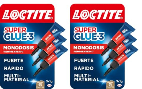 Loctite Super Glue-3 Monodosis, Pegamento Instantáneo Transparente, 3 x 1 g | Secado en 3 s, Resistente a Agua/Golpes/Temperaturas Extremas, Multimaterial, Apto para Lavavajillas, Tapón Antiobstrucción