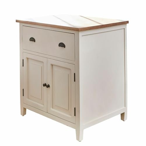 Loberon Schrank Vauthiermont, Moderne Zweifarbigkeit, große Schublade, Landhaus-Flair, dekorative Muschelgriffe, Aufbewahrung, Küchenschrank, Mangoholz, Messing, Creme/braun