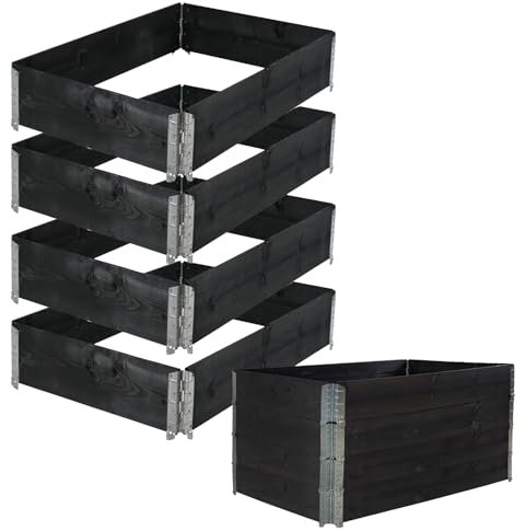 TRUTZHOLM Hochbeet aus Holz 120x80x80 cm Palettenrahmen 4-teilig stapelbar steckbar faltbar Pflanzbeet Beeteinfassung Holzrahmen Aufsatzrahmen für Europalette Garten Balkon Terrasse in Schwarz