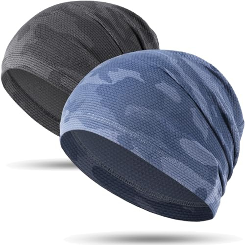 WTACTFUL 2pcs Cooling Skull Cap for Men Women Lightweight Breathable 3D Mesh Beanie Hat, Thin Quick Dry Running Cap for Cycling Motorcycle Helmet Hard Hat Liner Summer