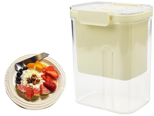 Griechisches Joghurtsieb 1,65 l, griechischer Joghurtbereiter mit 225 feinmaschigem Sieb & Federschieber, dicker cremiger Joghurt-Maker, Joghurt-Molken-Trenner, für Haushalts-Joghurt-Liebhaber