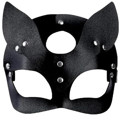 Halloween Maske Damen,Cat Woman Mask Kostüm,Katze Frauen Costume Katzenmaske Black Sexy Katzen Masken Valentinstag Cosplay Leder Augenmaske,Schwarz Sex Ledermaske,für Adult Karneval Maskerade Party
