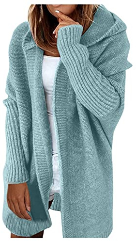 Damen Strickjacke Langarm Lang Strickmantel Longstrickjacke Lose mit Kapuze Strickjacke Strickcardigan Bequem Gestrickt Grobstrick Große Größen Übergangsjacke Grobstrick-Cardigan Wintermäntel Grün S