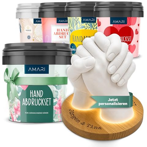 Amari® Handabdruck Set für Paare und Familie (Personalisiert) – Gipsabdruck Set Hände – Gips Hand Paar Gipshandabruck Geschenk, Hochzeitsgeschenk, Jahrestag Partner Geschenke, Paar Geschenke