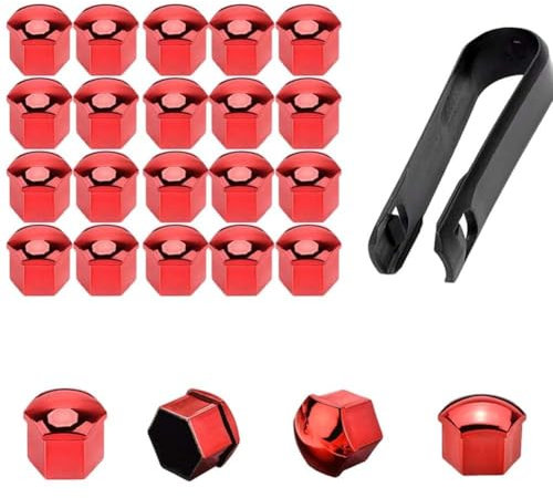 REIJAX 20 Stück Auto Radschrauben Kappen, Für Ford Focus Sechskant Radmutter Kappen Radbolzen Schutz Cover ZubehöR,C/Red-19MM