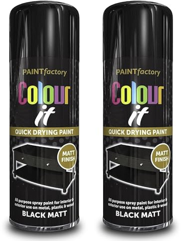 AOC24 - All Purpose Black Matt Spray Paint 250ml - Metal, Plastic, Wood Aerosol Spray Can - Matt Finish Spray for Interior & Exterior - Quick Drying Black Matt Spray Paint - (2)