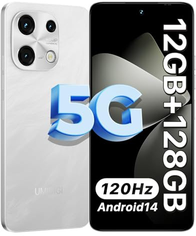 UMIDIGI 5G Mobile Phones, Android 14 Smartphone, 12(6+6) GB +128GB/1TB, 6.8+120Hz Display Phone, 50MP Camera, Sim Free Unlocked Mobile Phones, 5000mAh, Dual SIM/FaceID/Fingerprint, Note 100 5G White