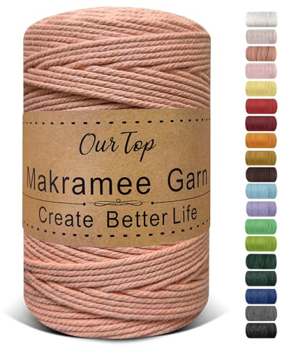OurTop Premium makramégarn, rosenträ, 3 mm x 300 m, makramésnöre, makramérep, garn för gör-det-själv-hantverk, vävning, dekoration, hängande växt, växthängare