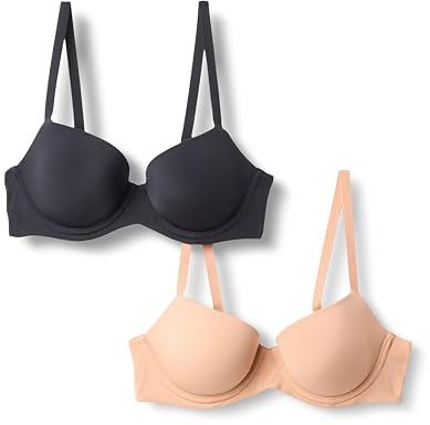 Amazon Essentials Sujetador balconette con aros y forro de microfibra Mujer, Pack de 2, Bronce Lavado/Negro, 95D