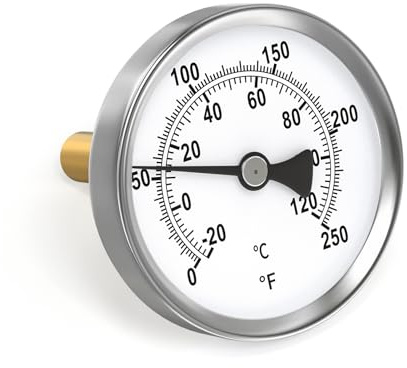 MEANLIN MEASURE 1/2 BSP Bimetal thermometer for hot water, boilers, and pipes，2-1/2 Dial, 2-1/4 Lead-Free Brass Stem，Temperature range -20~120℃/0~250℉, accuracy 2%,Center Back Mount