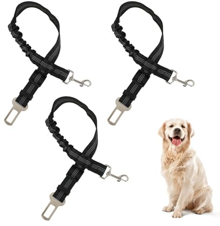 FHISKUNYU 3 stycken hundbälte för bil, justerbar hundspännrem, med elastisk ryggsäck dämpning och stark karbinhake säkerhetsbälte, hundsäkerhetssele för alla hundar och katter