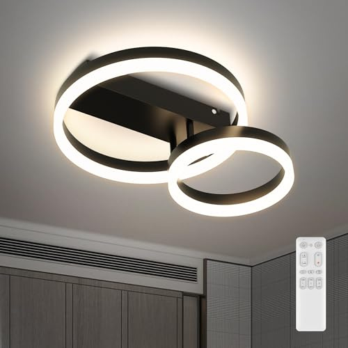 FANLG LED Deckenleuchte Dimmbar 40cm Deckenlampe Schlafzimmer 2-Ringe Design, 22W Moderne Deckenleuchte Wohnzimmer mit Nachtlicht Lampe decke für Schlafzimmer, Esszimmer, Büro, Arbeitszimmer