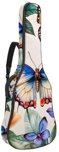 Gitarrentasche für Akustikgitarre, 101,6 cm, 104,7 cm, 1 cm dick, Schaumstoff, weich gepolstert, für Akustik-, E-Bass, klassische Gitarre, Kunst, bunte Schmetterlinge und Blumen, Mehrfarbig 02