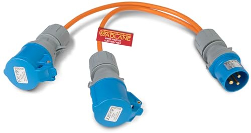 GADLANE 16A Splitterkabel | 16 A Stecker auf 2 x 16A Steckdosen, 240 V Wohnwagen-Elektroadapter, 2-Wege-Strom-Splitterkabel für Camping, Wohnmobile