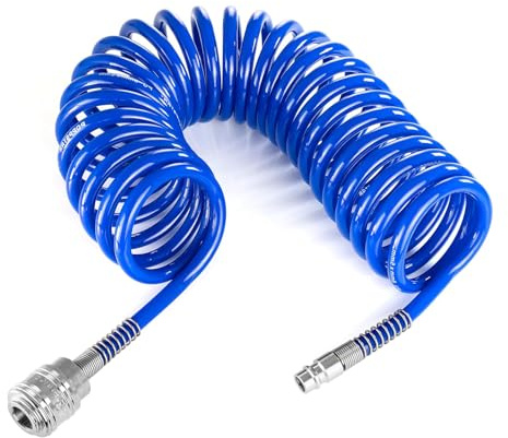 SRJQXH 5 m Tuyau Air Comprimé, Spirale Tuyau Compresseur D'air, Diamètre 10 × 6,5 mm Tuyau pour Gonfleur Air, Bleu Tuyaux Compresseur d Air, avec Connecteurs, pour la Maison, L'atelier Automobile