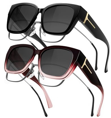 J.Fée 2Pack Fit Over Sunglasses for Women Men Over Glasses Sunglasses Womens Ladies Sunglass Oversized Frame Overglasses Sun Glasses for Men Polarised Lenses UV400 Protection for Driving&Outdoor Red