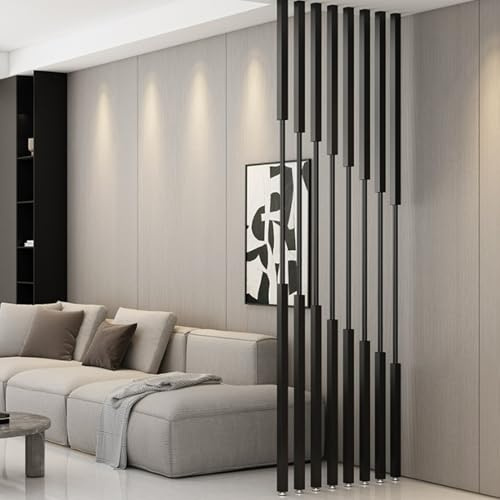 Renmlion 100–300cm hohe Wandtrennwand Raumteiler, vom Boden bis zur Decke, Meta-Lamellen, Schwarze Sichtschutzwände, Raumtrennungspfosten für Home Office und Hotel(8pcs,250cm/98in/8.2ft)