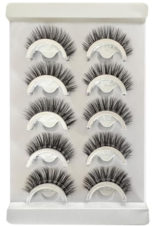LEBKFT 5 Pairs Pre Glued Eyelashes, Self Adhesive Magnetic Lashes No Glue Needed Pre Glued Lashes Wispy False Lashes Reusable for Natural Look Cat Eye Lashes Beginner-Friendly