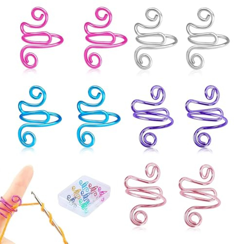 JYNXOR 10 Pezzi Anelli Regolabili per Uncinetto, Anelli per Dita per Maglieria, Accessori per Uncinetto, Anelli per Dita per Cucito e Artigianato (Multicolore)