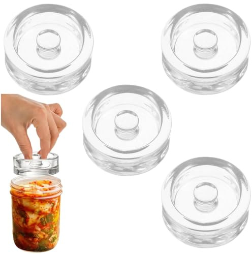 Naisfei 4 Pack Glass Fermentation Weights,Fermentation Jars to Remove Excess Brine for Fermenting Pickles Sauerkraut,Can also be used as a lid for other items.