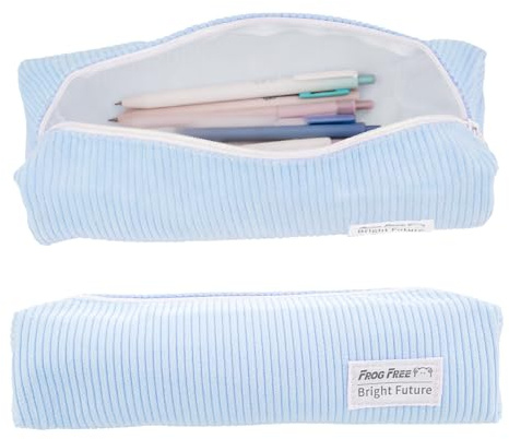 Gaomoeny Corduroy Pencil Case Blue, Slim Pencil Case with Zipper for Girls Boys Adults Women Men School Office University, for Storing Pens Pencils & Cosmetics (Blue)