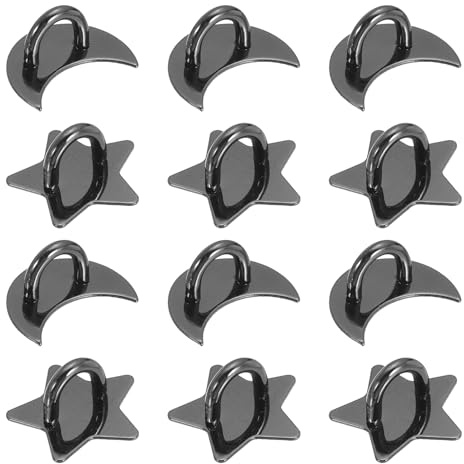sourcing map 12 Pcs Phone Finger Grip Hook, 25/17mm Adhesive Metal Star/Moon Phone Hook for Case Tablet DIY Hanging Accessories Stand Decor, Black