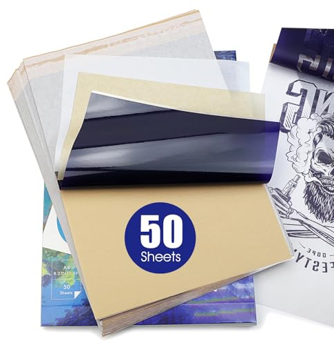 Biomaser 50 Blätter Tattoo Transfer Papier Tattoo Papier A4 Tattoo Stencil Paper Tattoo Transferpapier Schablonenpapier Stencil Papier Matritzenpapier für Tattoos