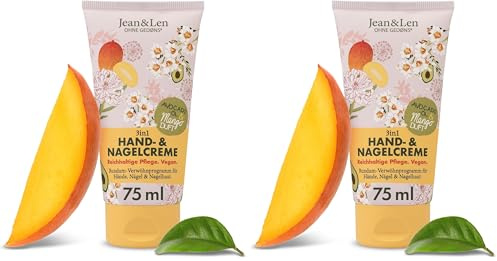 Jean & Len Hand- & Nagelcreme Mango & Avocado, 75 ml | vegane Pflegeformel mit Shea- und Kakaobutter, reichhaltige Pflege, fruchtiger Mango-Duft, vegane Handpflege, ohne Parabene