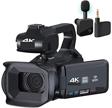 Videocamera, Videocamera 4K Live Stream Videocamera professionale Fotografia da 64 MP Fotocamera digitale Ruota Touch Screen Vlog Recorder(No SD Card,With Microphone)