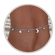 LAURITAMI Titanium Ankle Bracelets for Women, Women's Anklets - Celestial 2 Stars 2 Moons 3 Diamond Charms, Dainty Beach Foot Jewelry Anklets for Women Stackable Ankle Bracelet